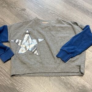 Vintage Havana Gray Sweatshirt with Blue Sleeves and Silver Star- NWOT- L- 14